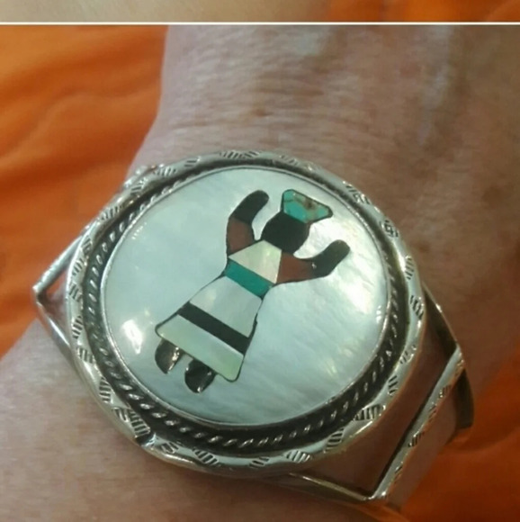 Vintage Sterling Navajo Kachina Man cuff - Picture 3 of 8